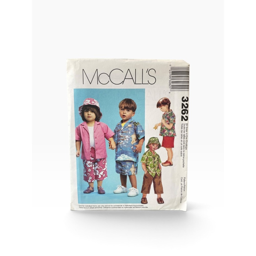 McCall's Sewing Pattern Toddlers 1-4 Shirt Pants Shorts Hat 3262 Y2K Uncut